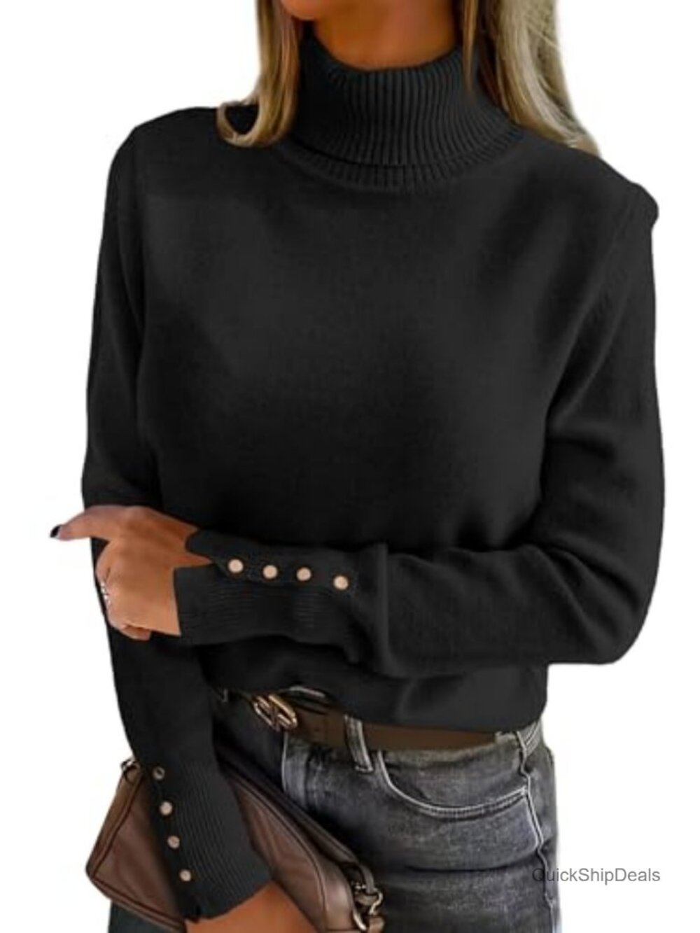 Turtleneck Sweater Women Long Sleeve Knit Pullover Viscose Nylon Soft Stretchy